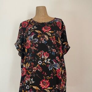 DR2 Black Floral Women's Blouse